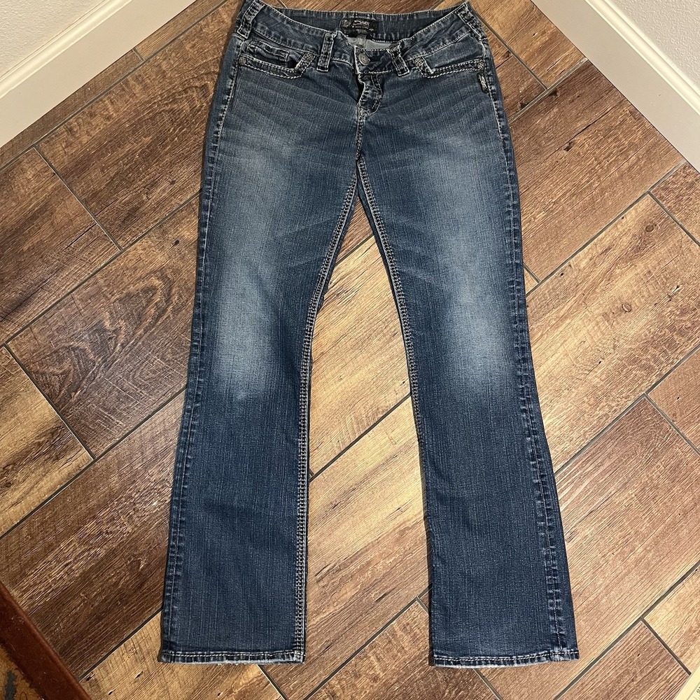 Silver Jeans Suki Women's Size 31 X 33 Mid Rise Boot Stretch Blue Denim Cowboy